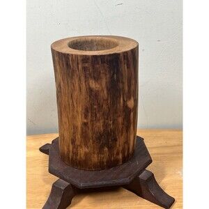 Vtg Boho Organic Natural Mango Wood Pillar Vase Minimalistic Rustic Farmhouse